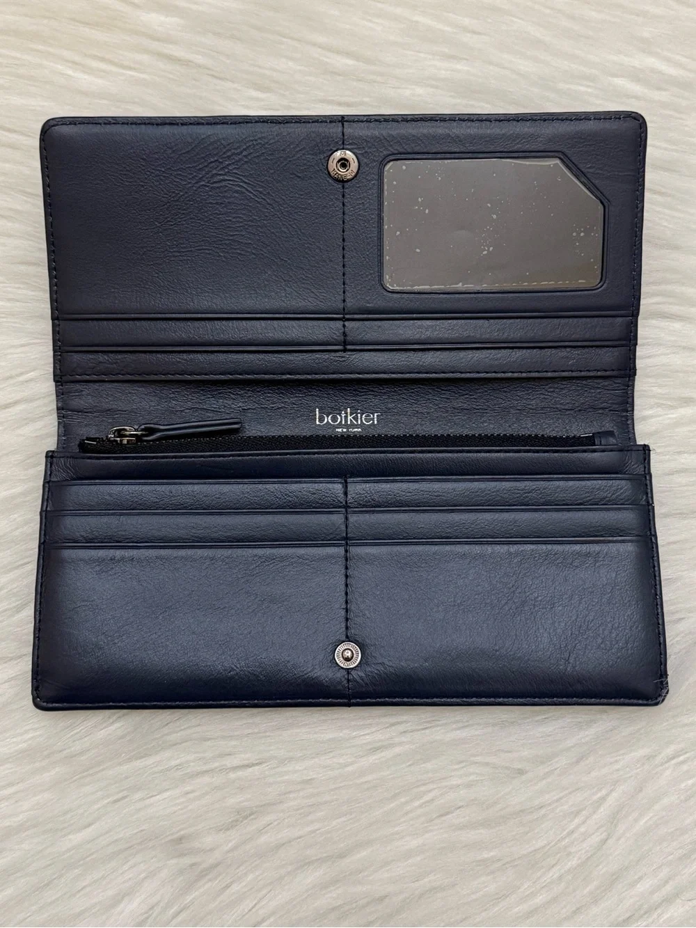 BOTKIER - BLUE ALL LEATHER BIKER QUILTED MOTO LONG SNAP WALLET - Picture 6 of 12